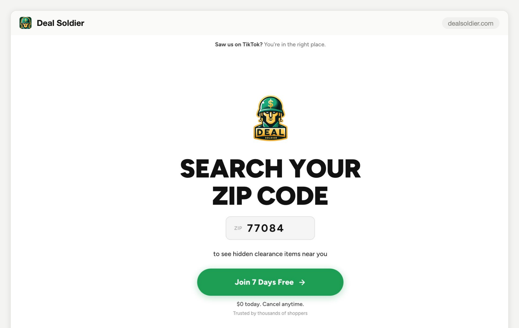 Deal Soldier homepage screenshot, August 2026