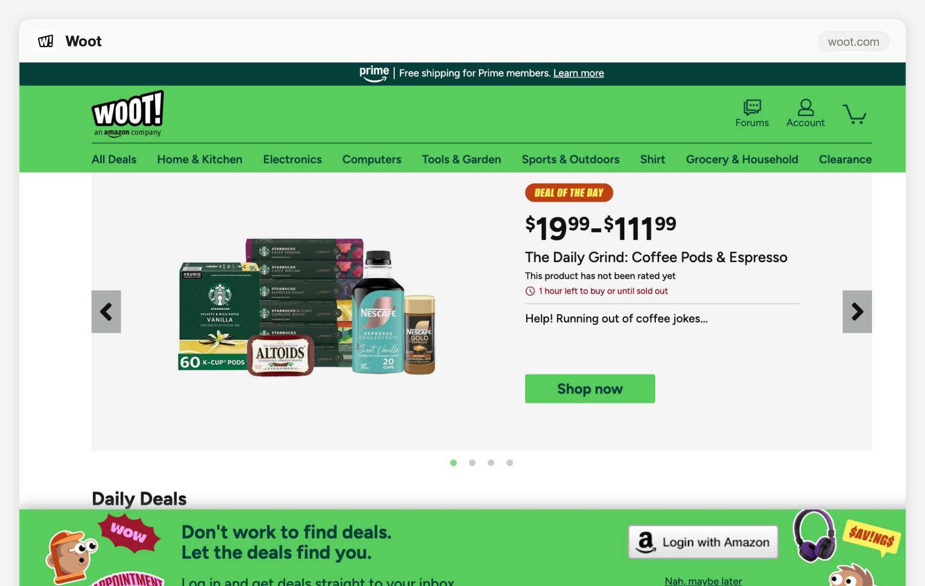Woot homepage screenshot, August 2026